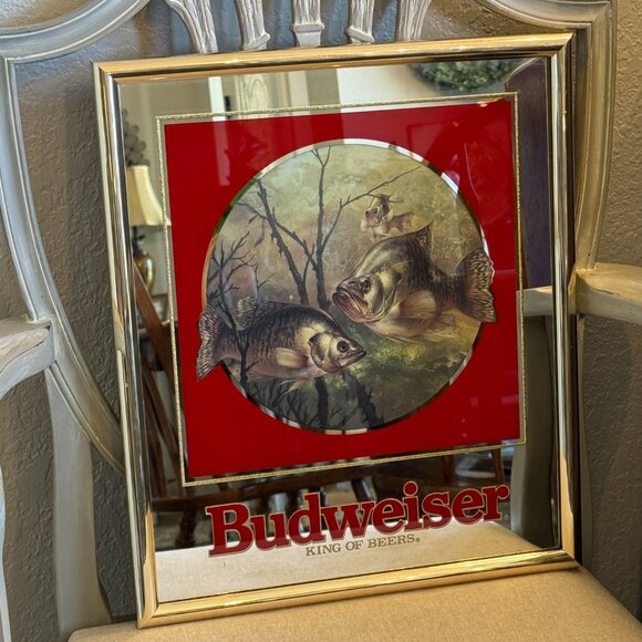 Vintage 1992 Budweiser Advertising Store Display Mirror Crappie Bass Fishing. - Picture 5 of 13